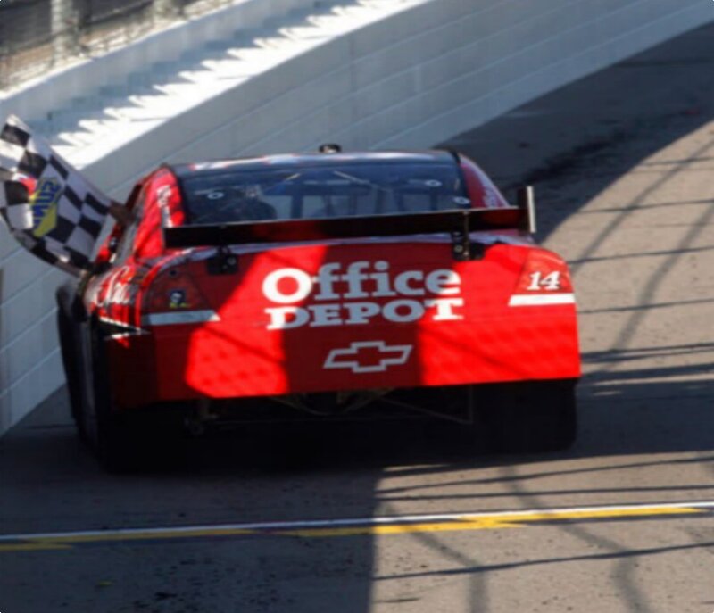 Red Race Car — Dynamic, Afternoon, Photograph, Checkered Flag