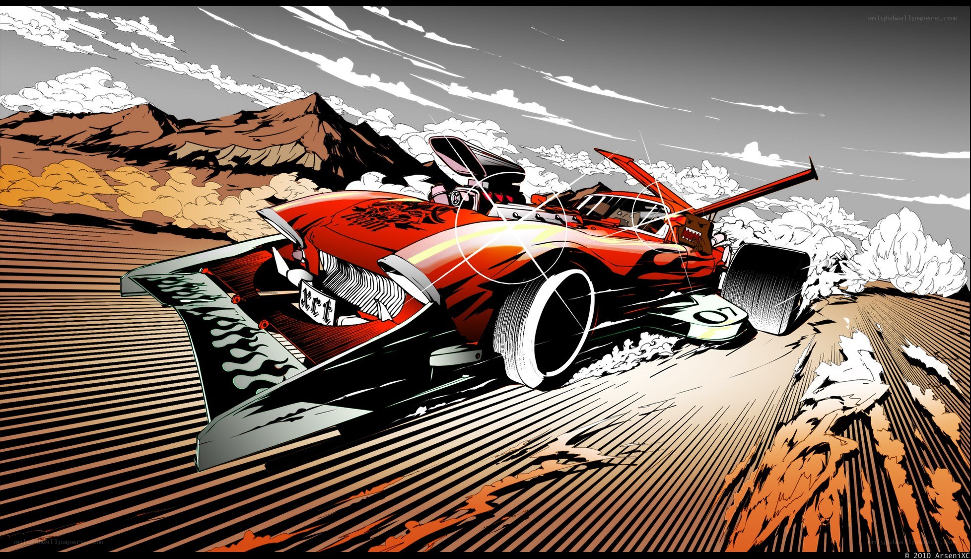 Red race car in desert