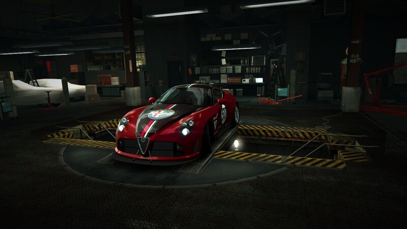 red race car in garage