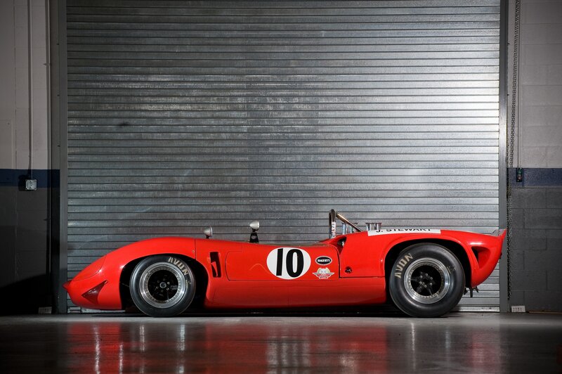 Red race car in garage