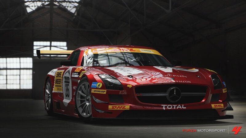 Red Race Car in Garage — Dramatic, 3d Render