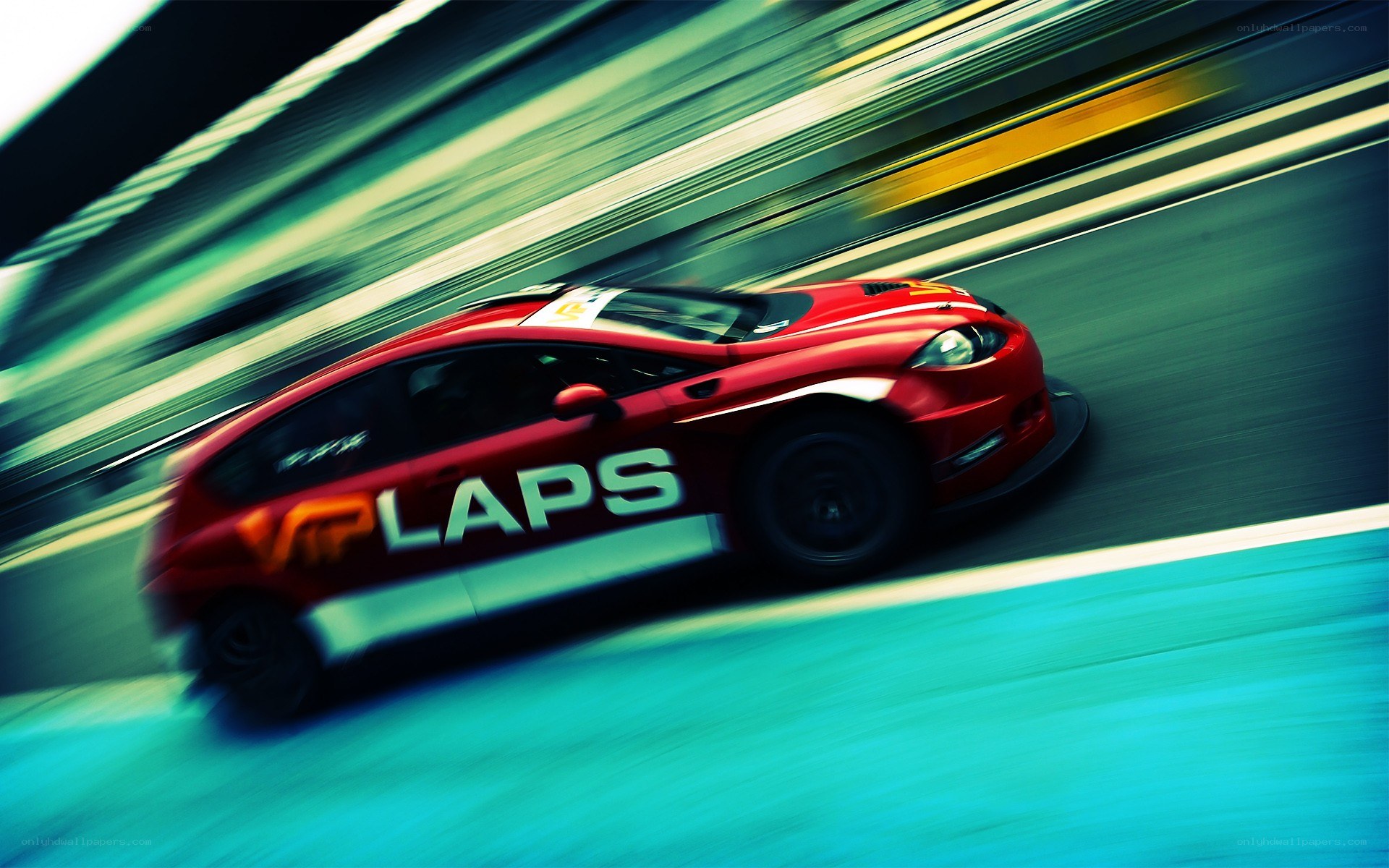 Red race car in motion