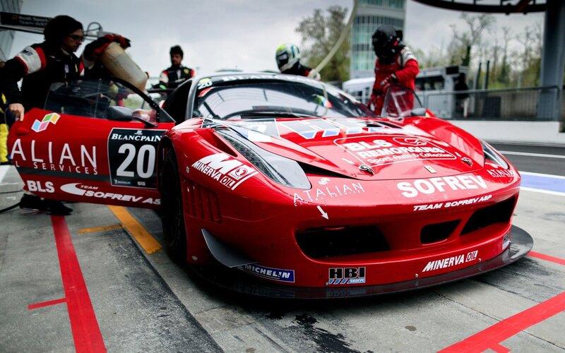 Red Race Car in Pit — Active, Afternoon, Photograph, Pit Crew