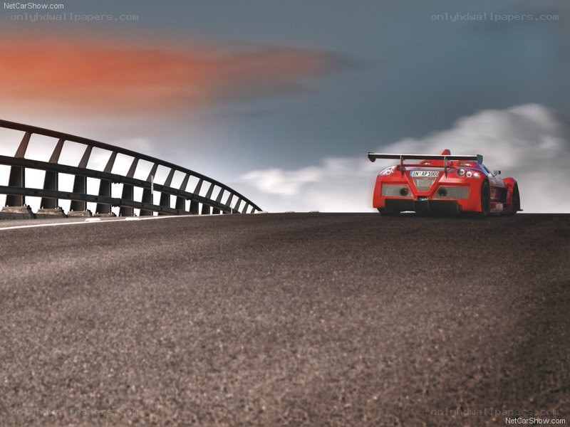 Red race car on a bridge