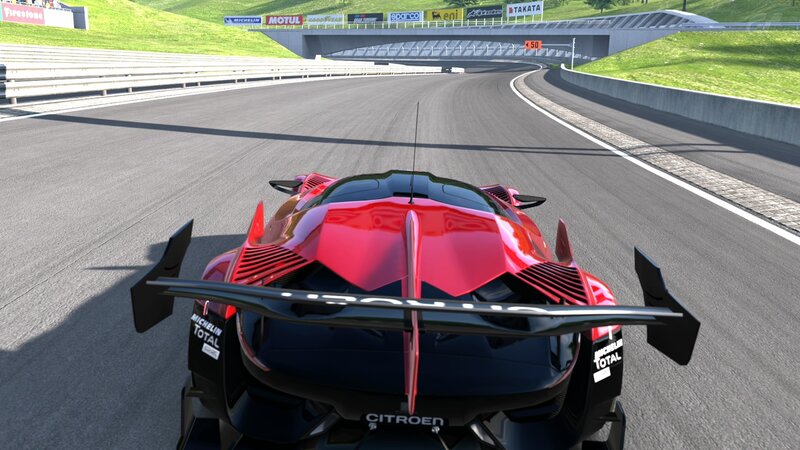 Red race car on a track