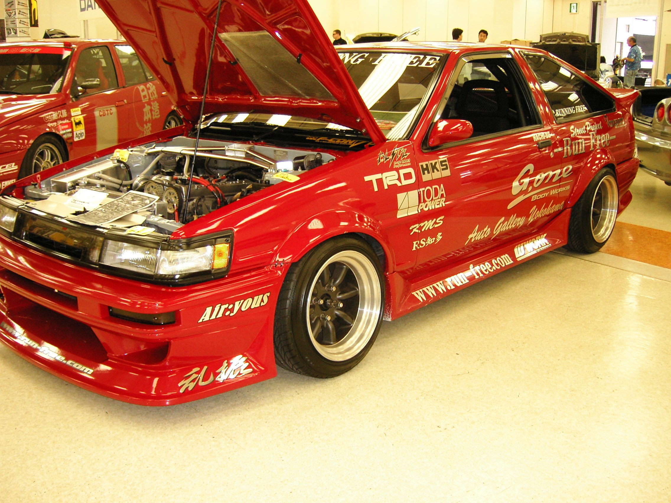 Red race car on display