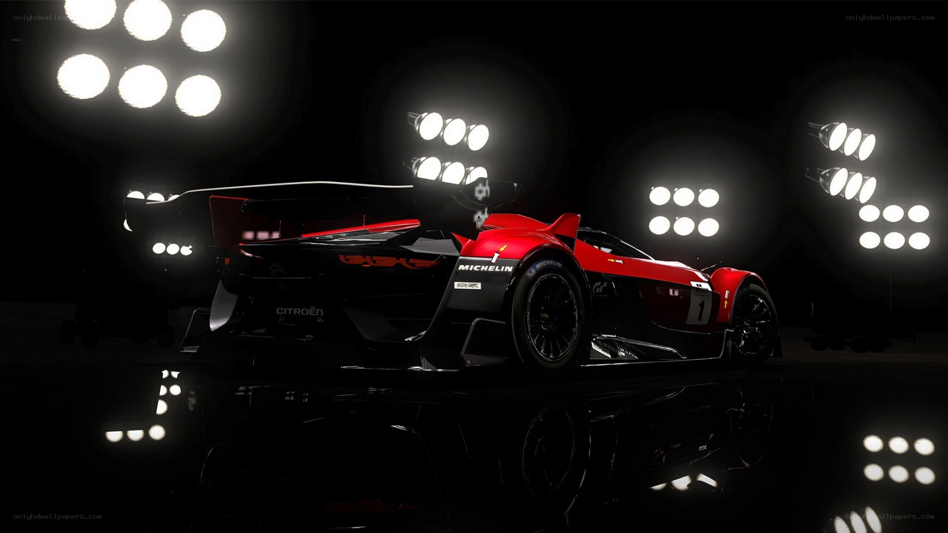 Red race car on display