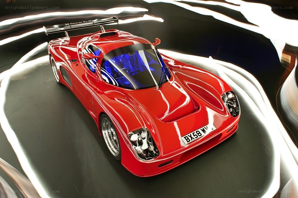Red race car on display