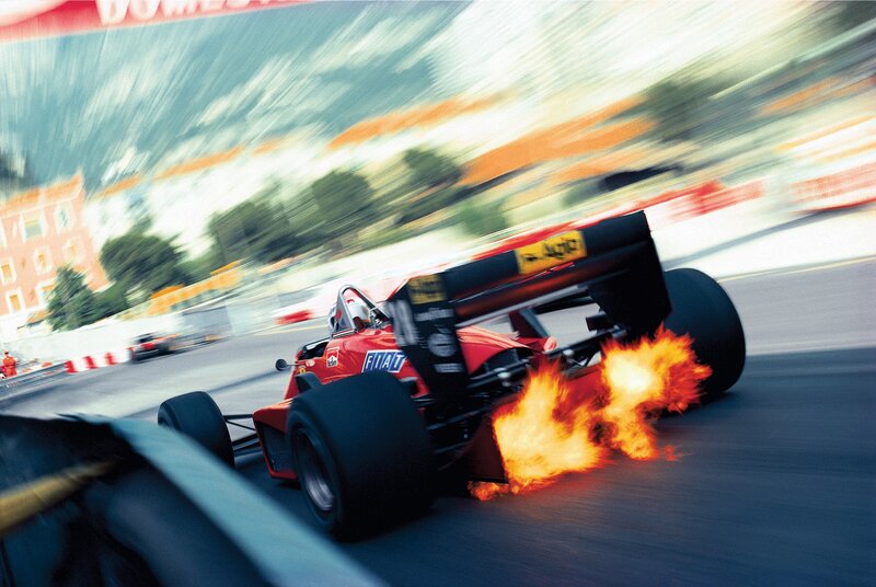 Red Race Car on Fire — Dramatic
