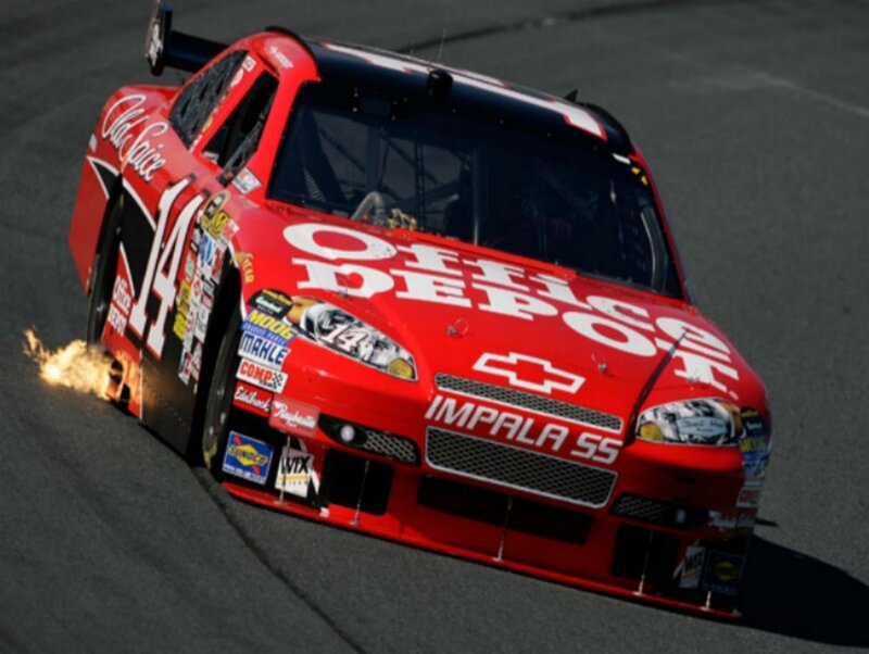 Red race car on fire