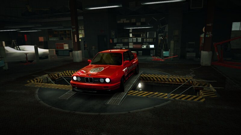 Red Race Car on Lift — Dark, Night