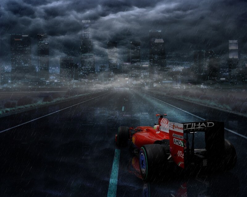 Red Race Car on Road — Black