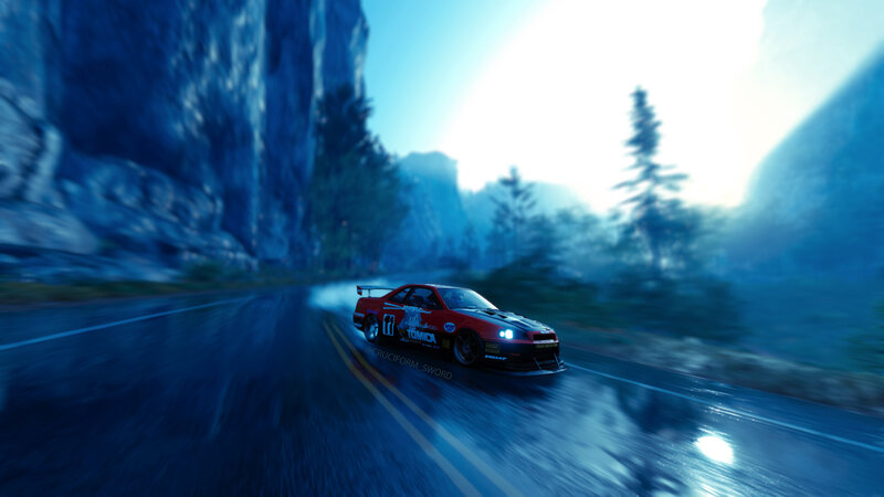 Red Race Car on Road — Blue
