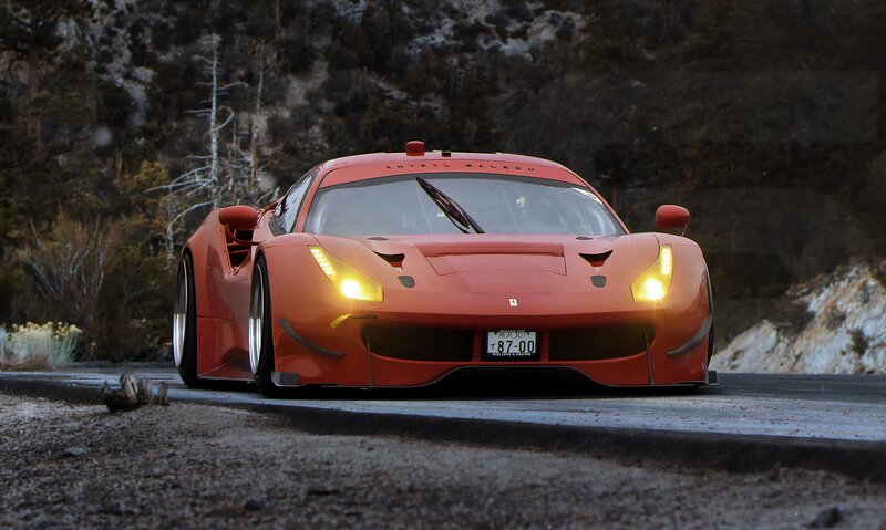 Red Race Car on Road — Dramatic, Night