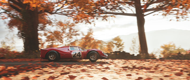 Red Race Car on Road — Dynamic, Autumn, 3d Render