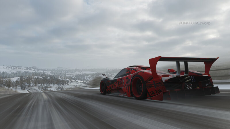 Red Race Car on Road — Dynamic, Winter