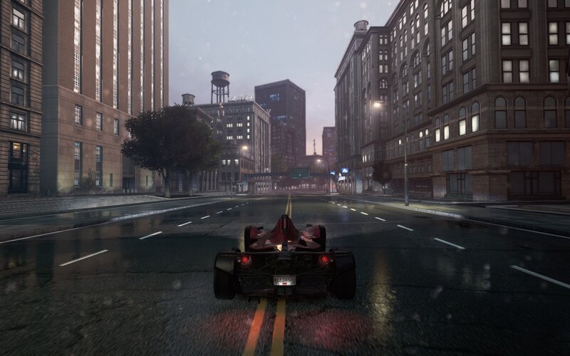 Red Race Car on Street — Gray