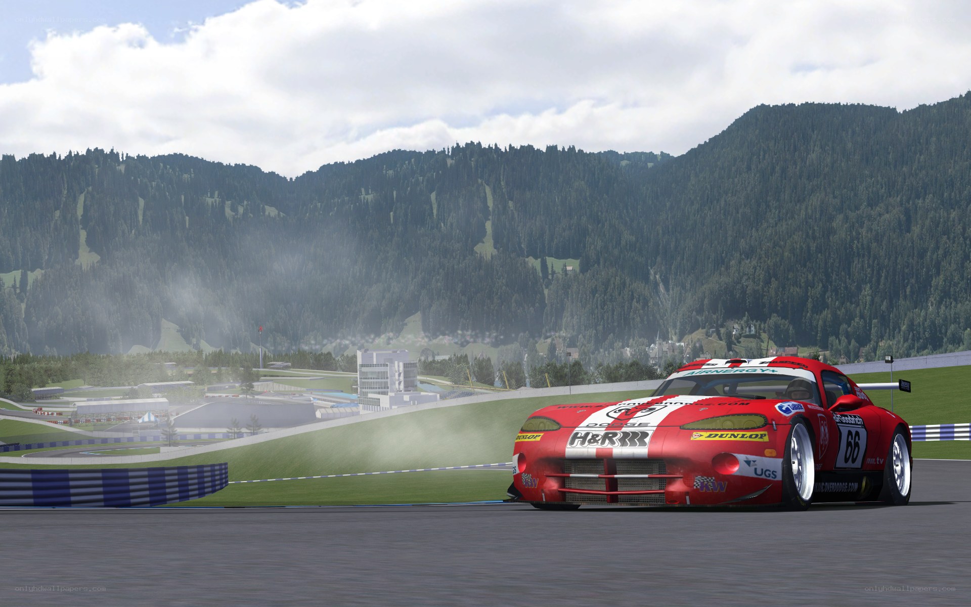 Red race car on track