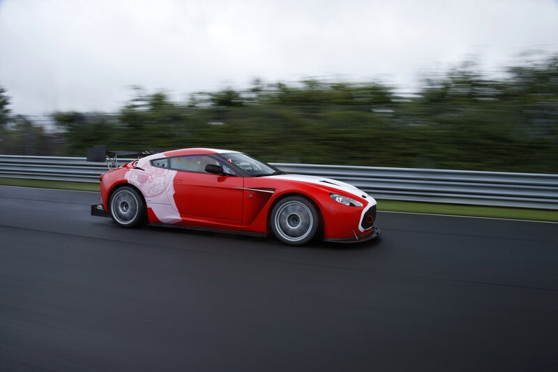 Red race car on track