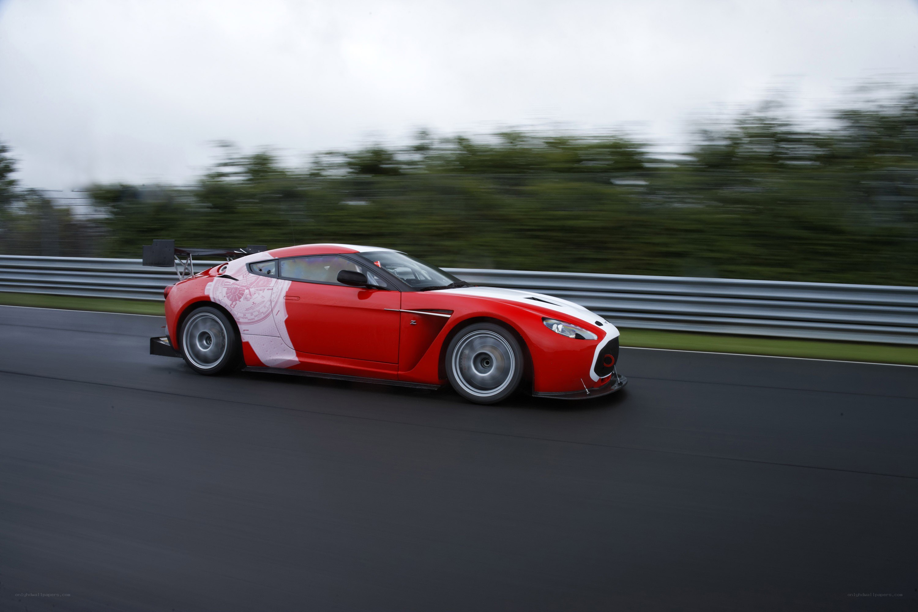 Red race car on track