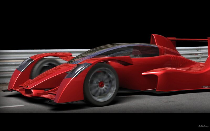 Red race car on track