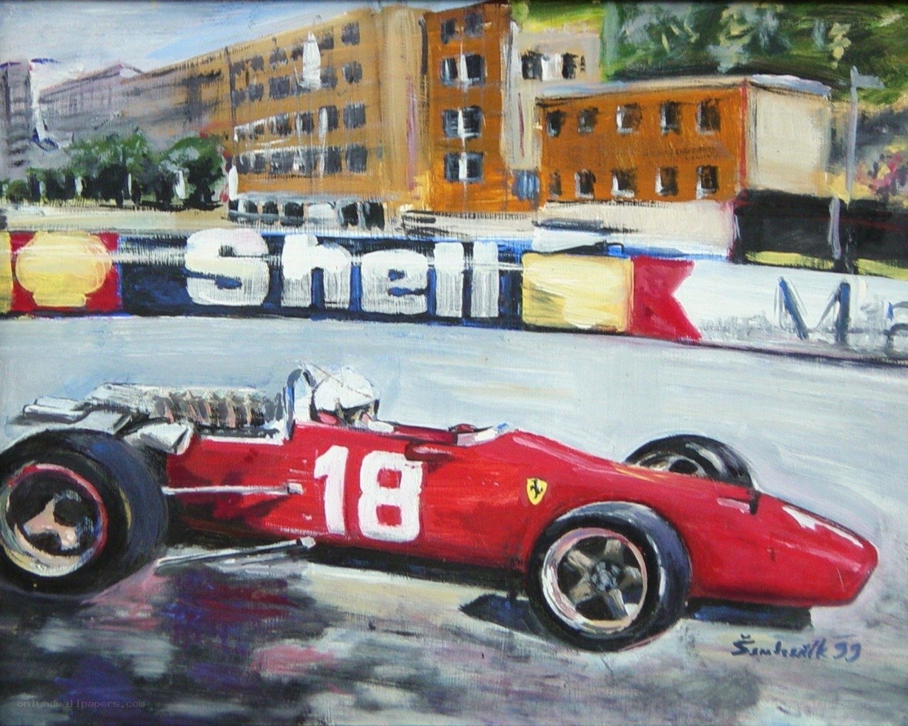 Red race car on track