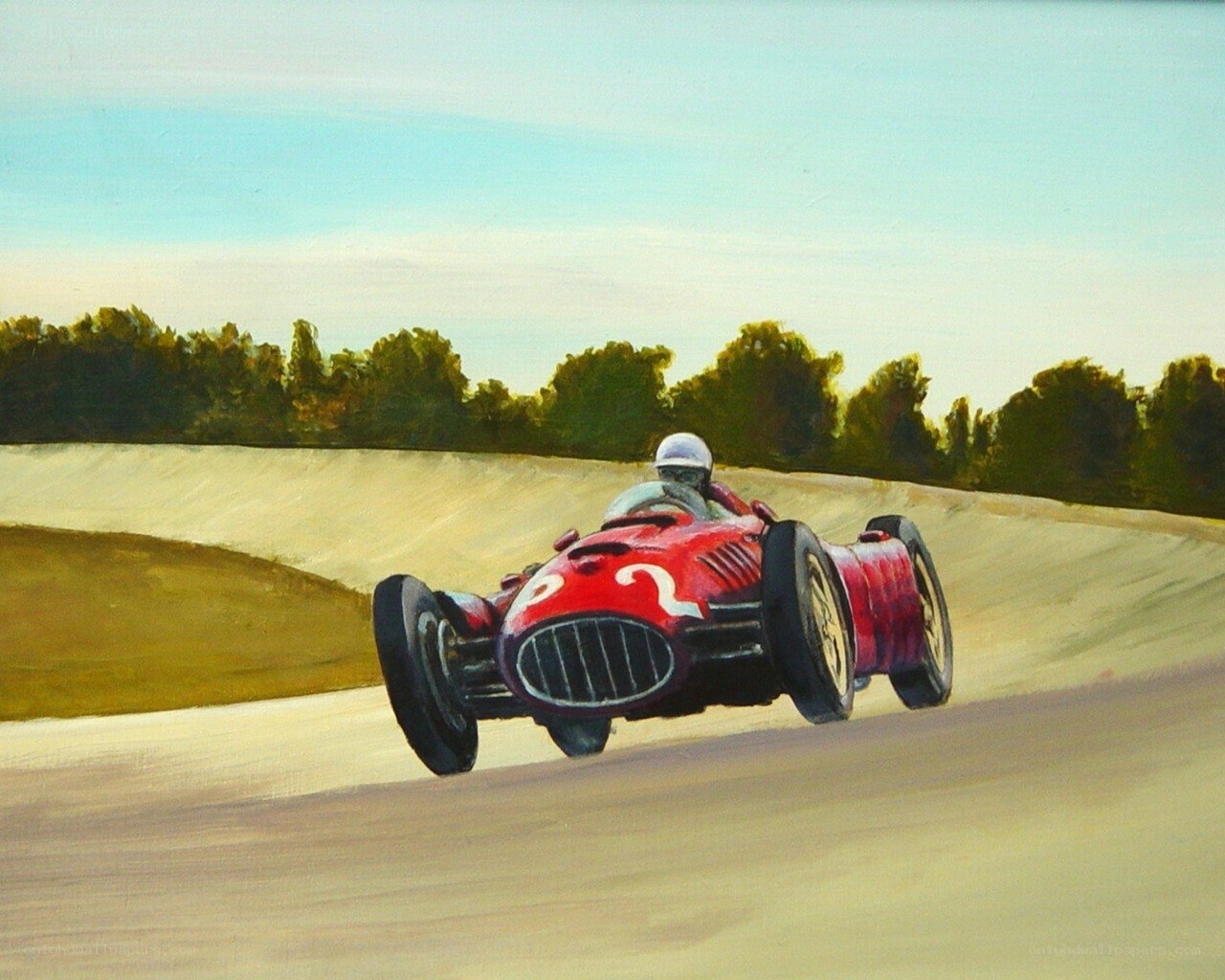 Red race car on track