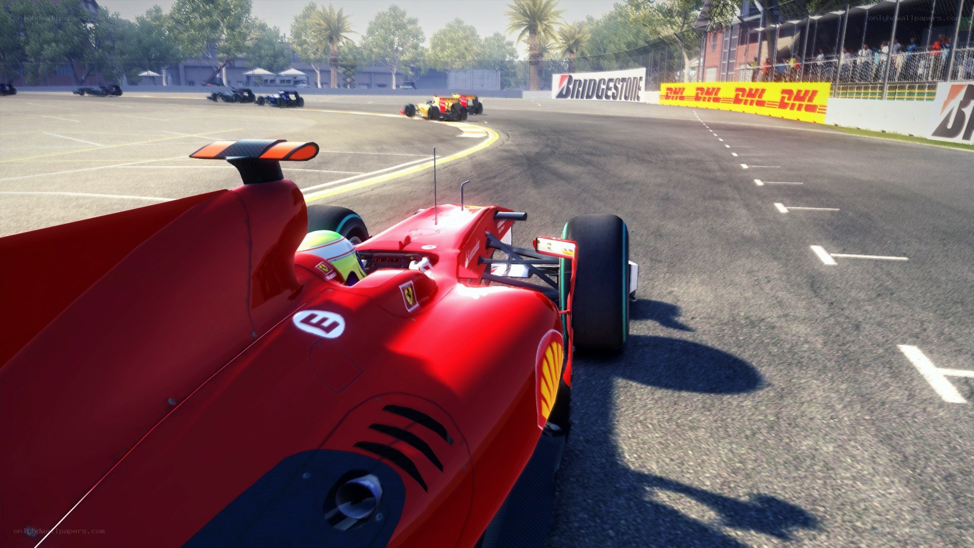 Red race car on track