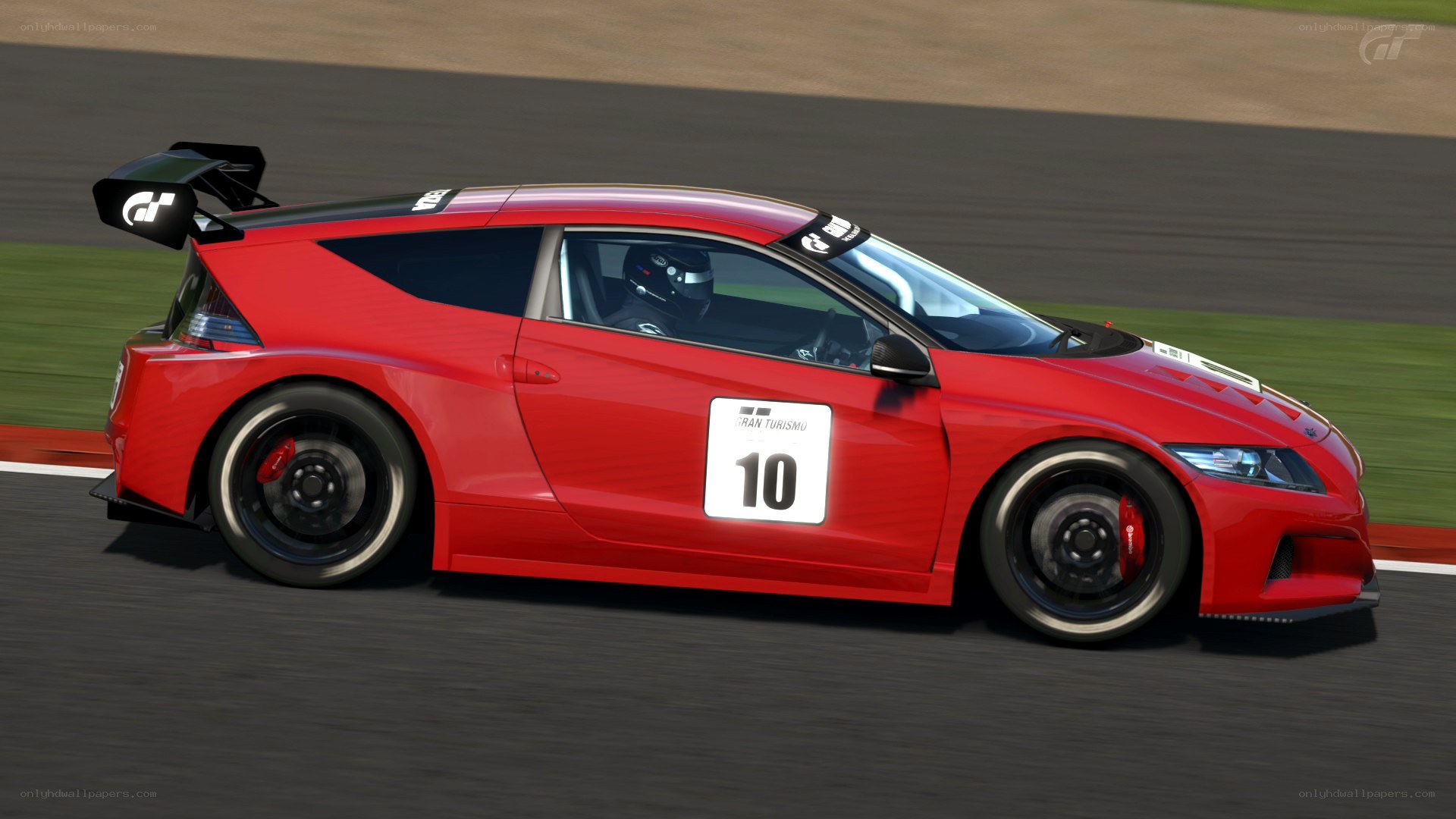 Red race car on track