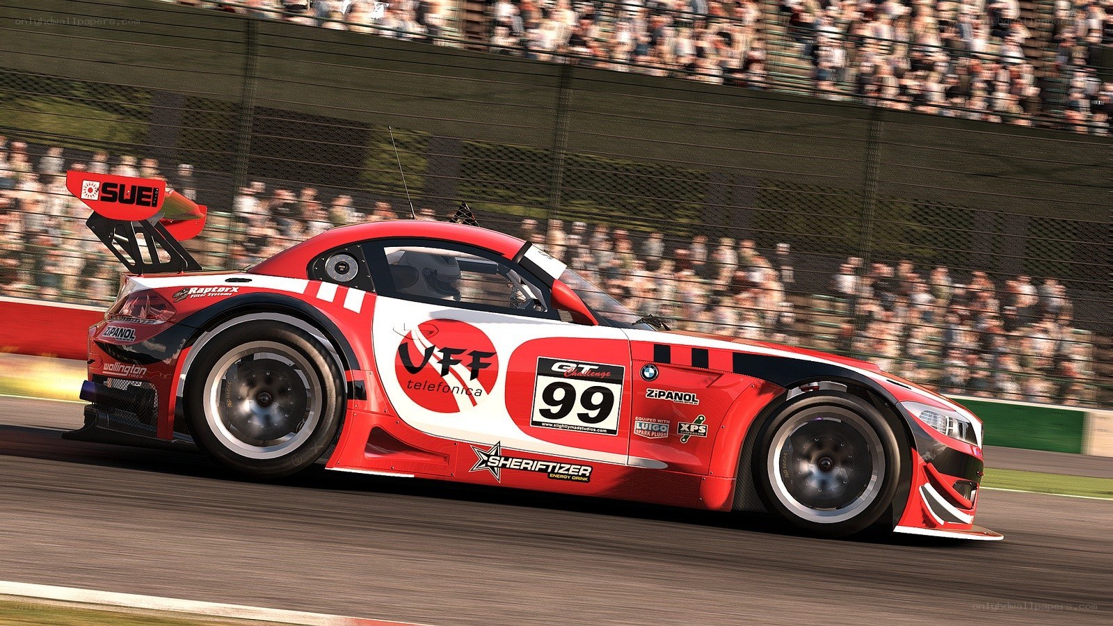 Red race car on track
