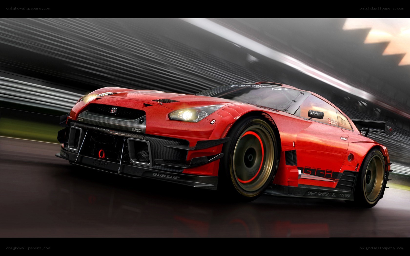 Red race car on track