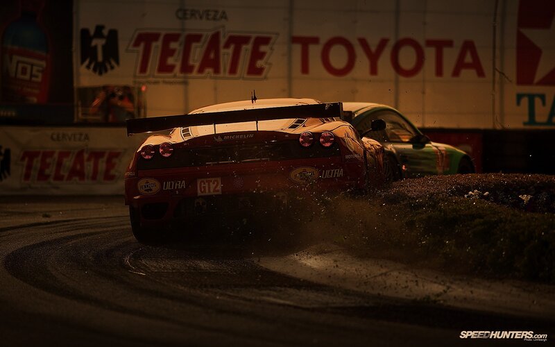 Red Race Car on Track — Black, Dramatic