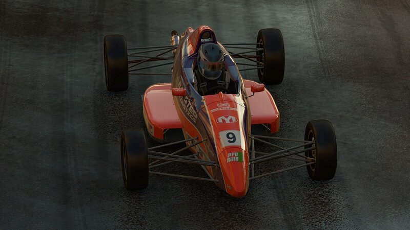 Red Race Car on Track — Dramatic, Night, 3d Render, Driver