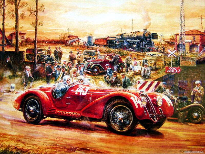 Red Race Car on Track — Dramatic, Sunset, Painting