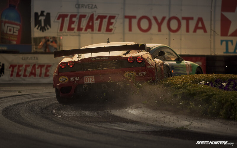 Red Race Car on Track — Dramatic, Sunset, Photograph, Race Car