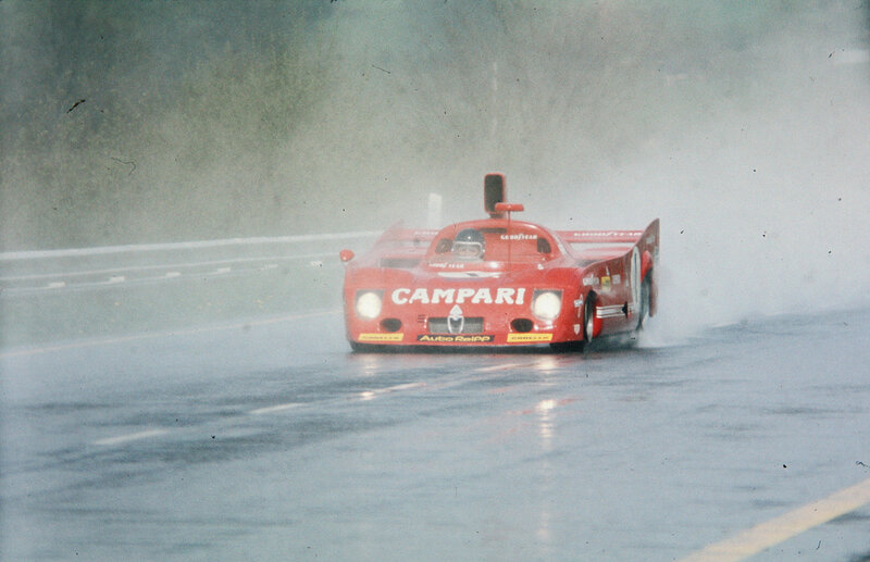 Red Race Car on Track — Dramatic