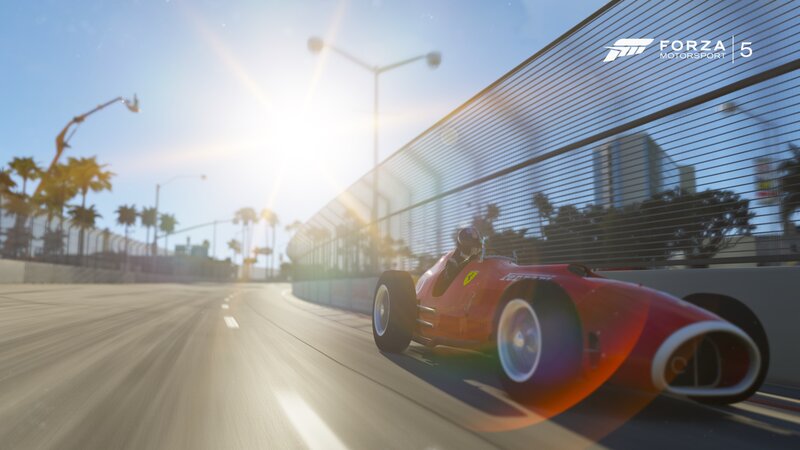 Red Race Car on Track — Dynamic, Afternoon, 3d Render, Palm Trees