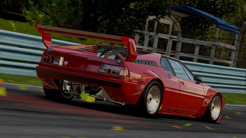 Red Race Car on Track — Dynamic, Afternoon, 3d Render, Race Track, Guardrail