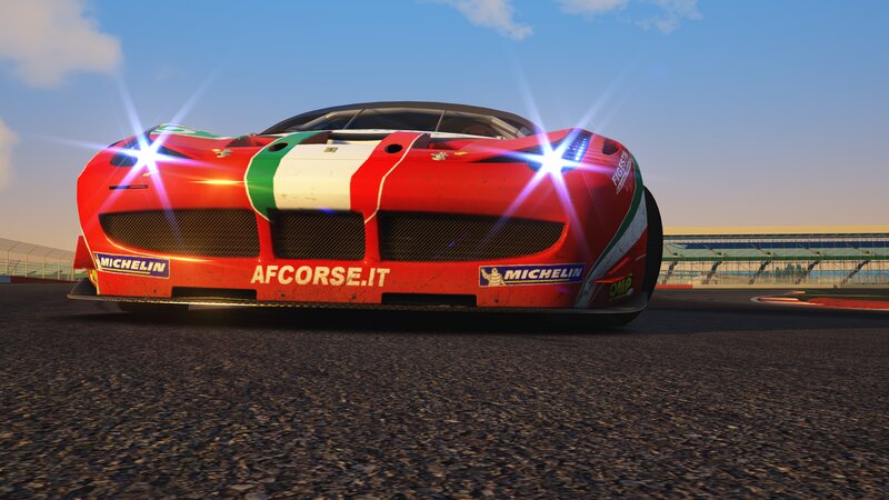 Red Race Car on Track — Dynamic, Afternoon, 3d Render, Race Track, Sky, Gravel