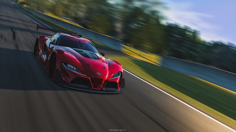 Red Race Car on Track — Dynamic, Afternoon, Digital Art