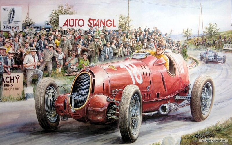 Red Race Car on Track — Dynamic, Afternoon, Illustration