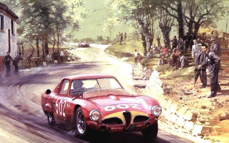 Red Race Car on Track — Dynamic, Afternoon, Painting