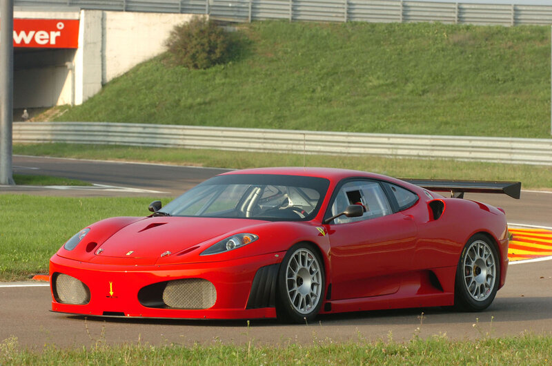 Red Race Car on Track — Dynamic, Afternoon, Photograph, Race Track, Grass, Guardrail