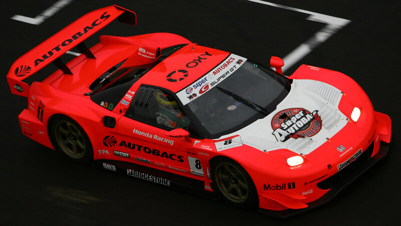 Red Race Car on Track — Dynamic, Night, Photograph