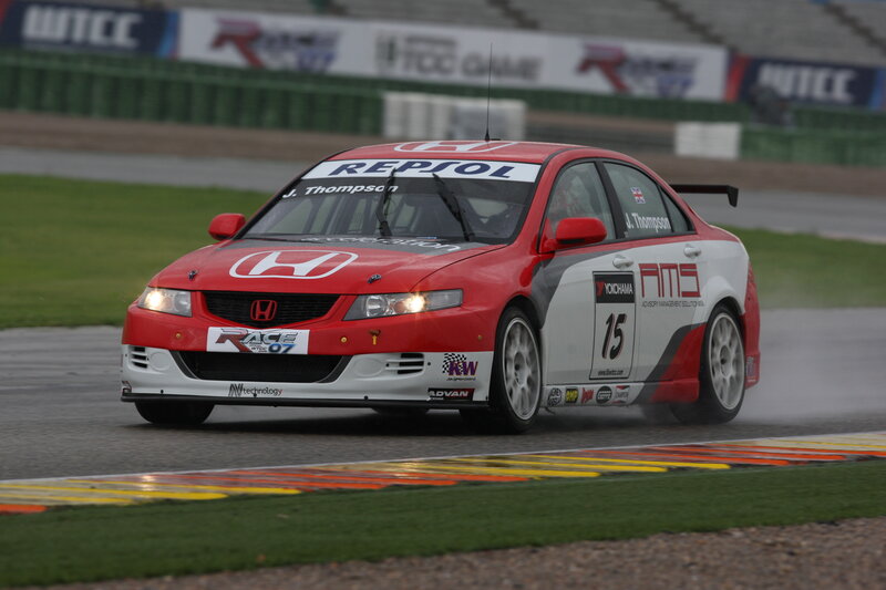 Red Race Car on Track — Dynamic, Photograph, Race Car, Grass, White, Black