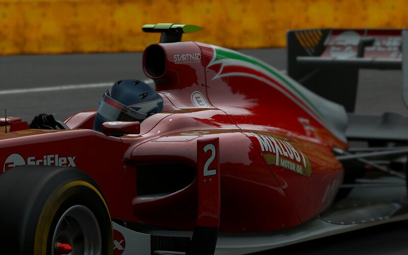 Red Race Car on Track — Focused, 3d Render