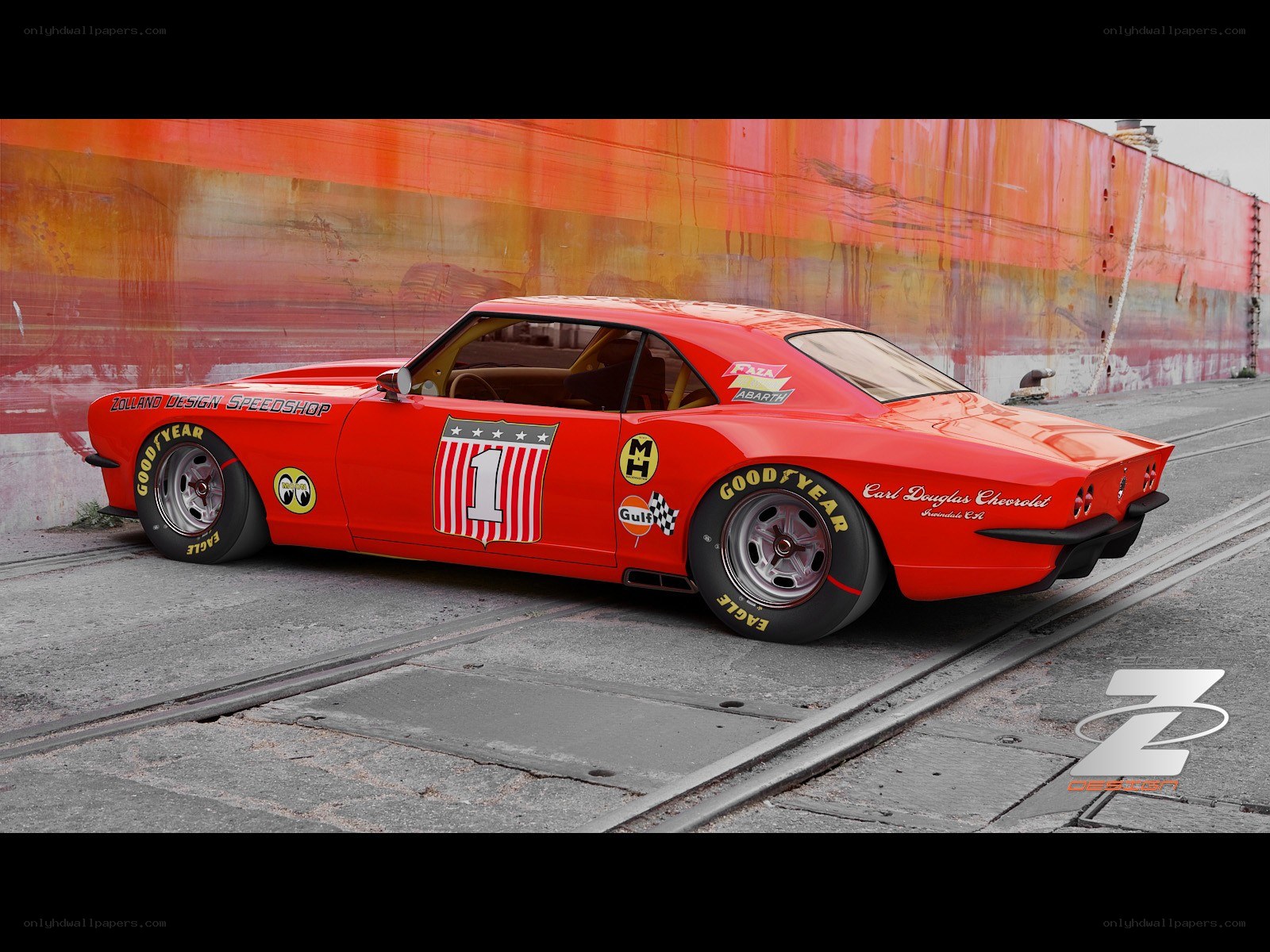 Red race car on tracks