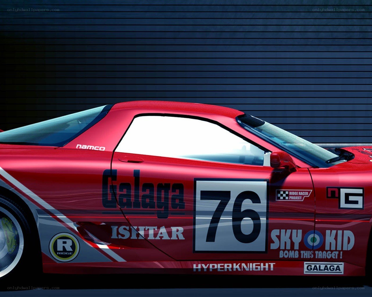 Red race car with decals