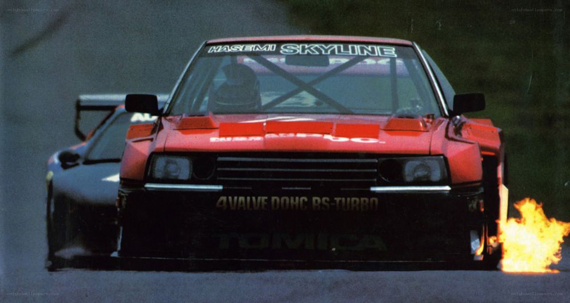Red race car with flames