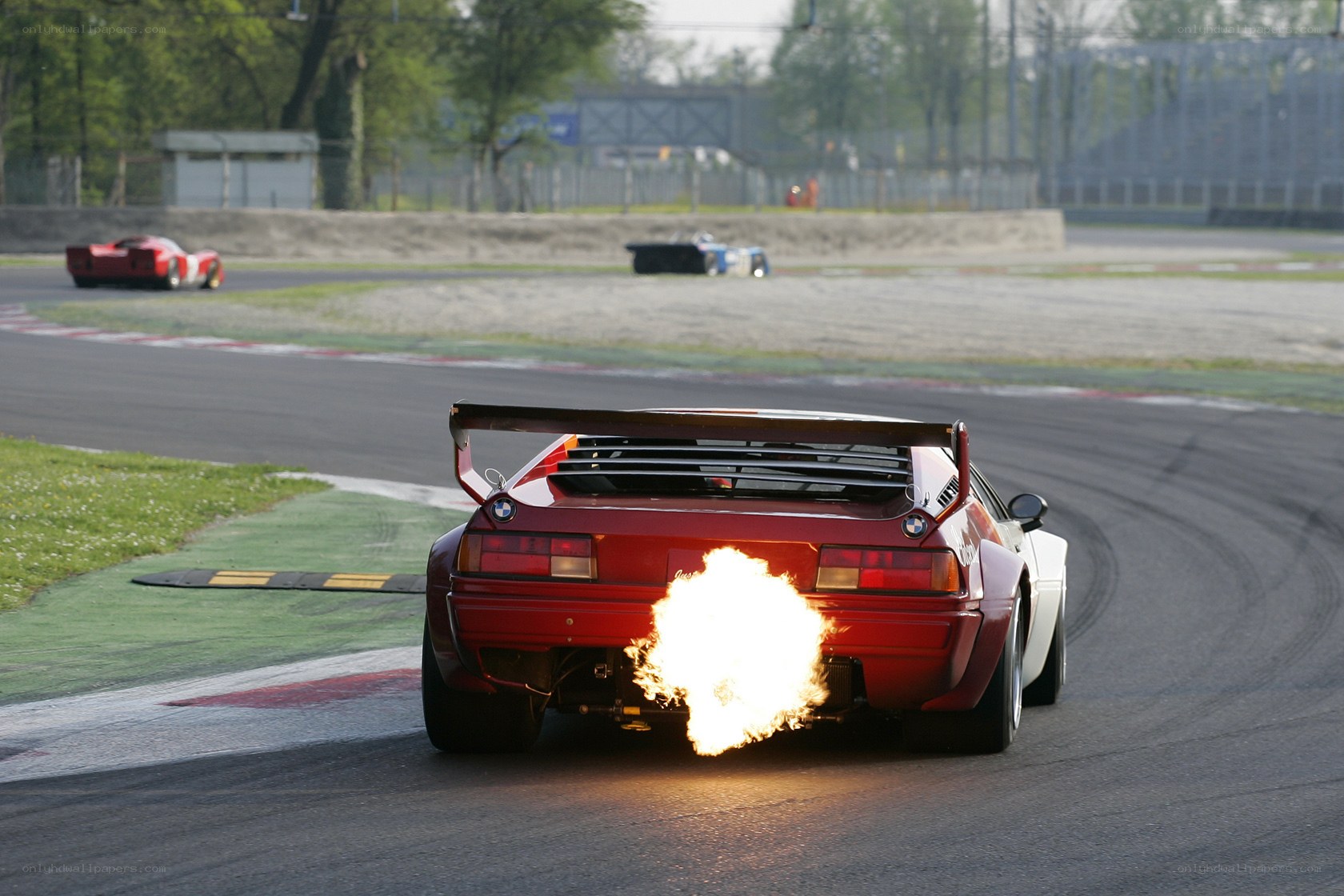Red race car with flames
